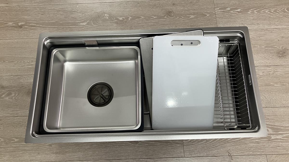 Chậu rửa chén Posco 304 Linen dập nổi Kluger KG8644FS Plus