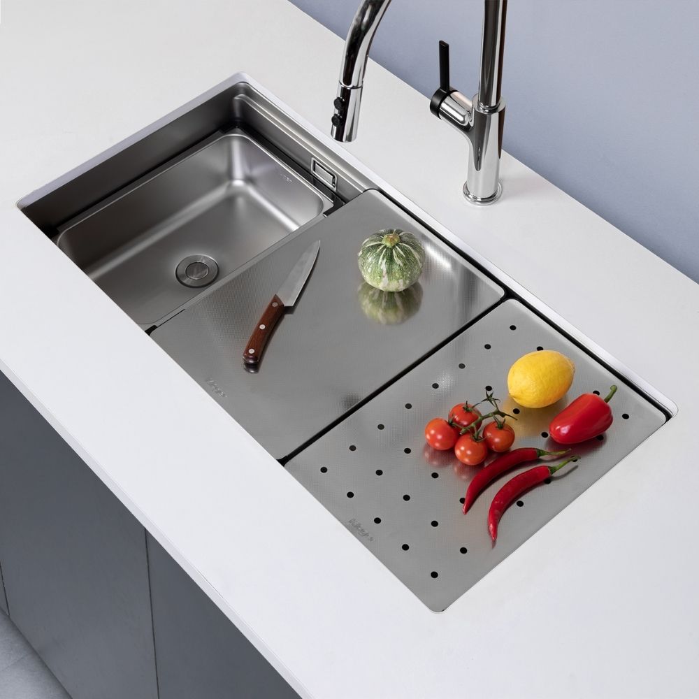 Chậu rửa chén Posco 304 Linen dập nổi KLUGER KG8644FSPlus (K600 Series)