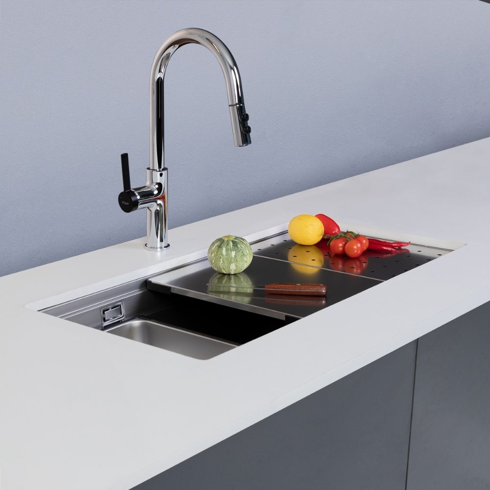 Chậu rửa chén Posco 304 Linen dập nổi KLUGER KG8644FSPlus (K600 Series)