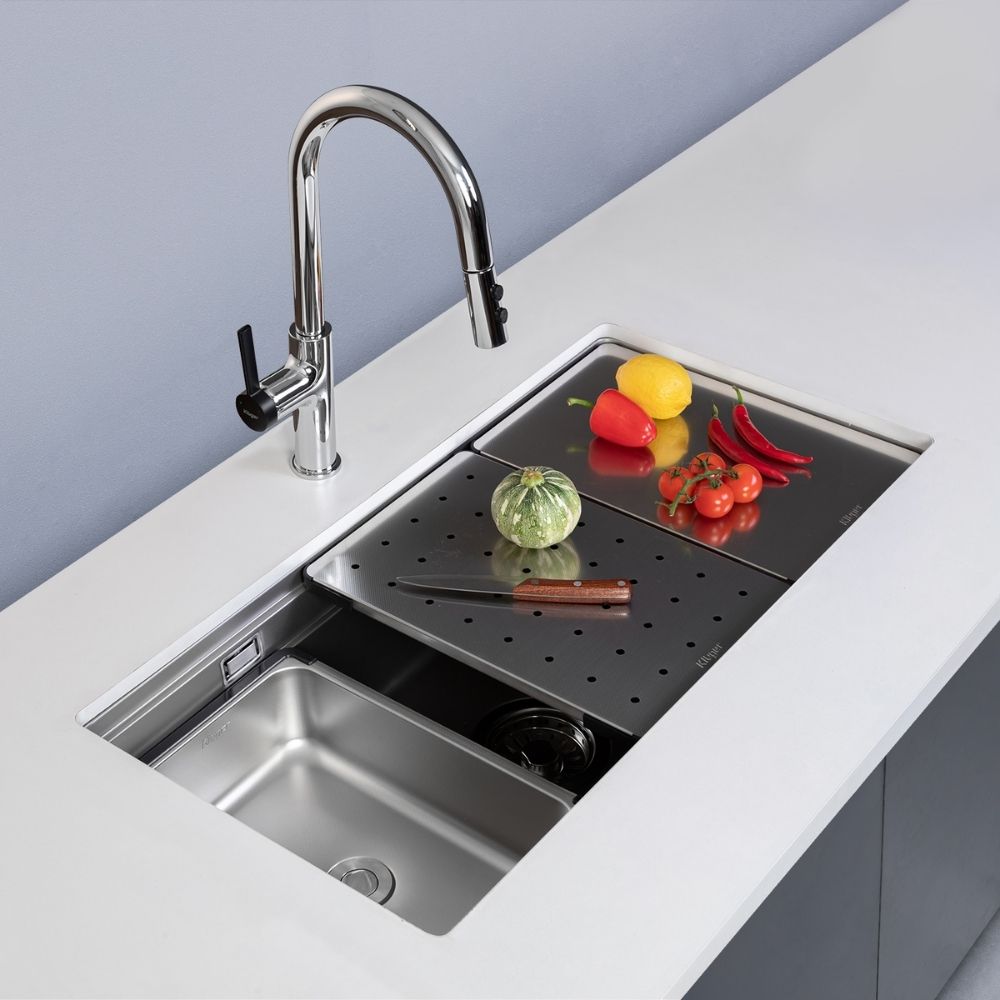 Chậu rửa chén Posco 304 Linen dập nổi KLUGER KG8644FSPlus (K600 Series)