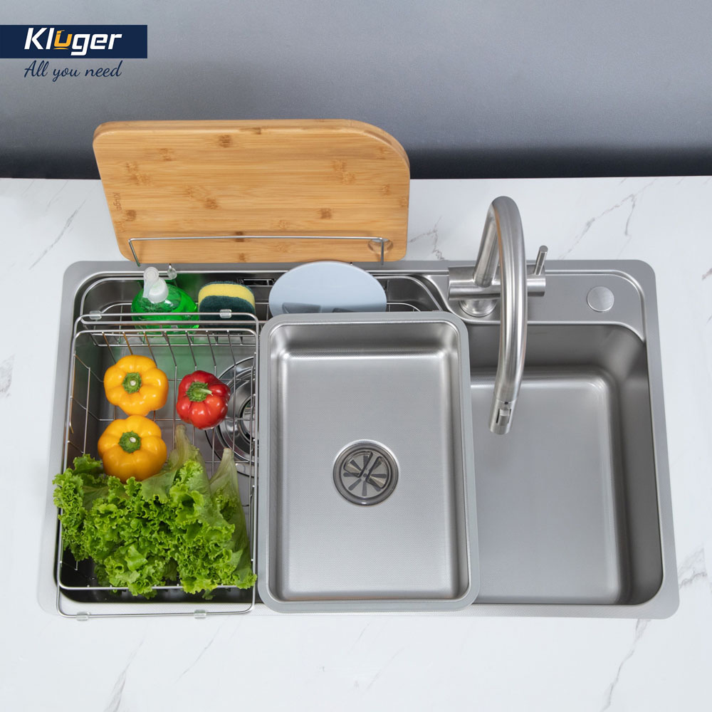 Chậu rửa chén Posco 304 Linen dập nổi KLUGER KH8048FS-S80Plus (HARU Series)