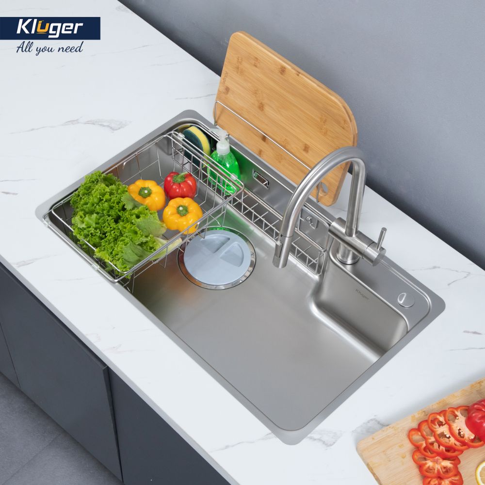 Chậu rửa chén Posco 304 Super Linen dập nổi KLUGER KH8048SLPlus (HARU Series)