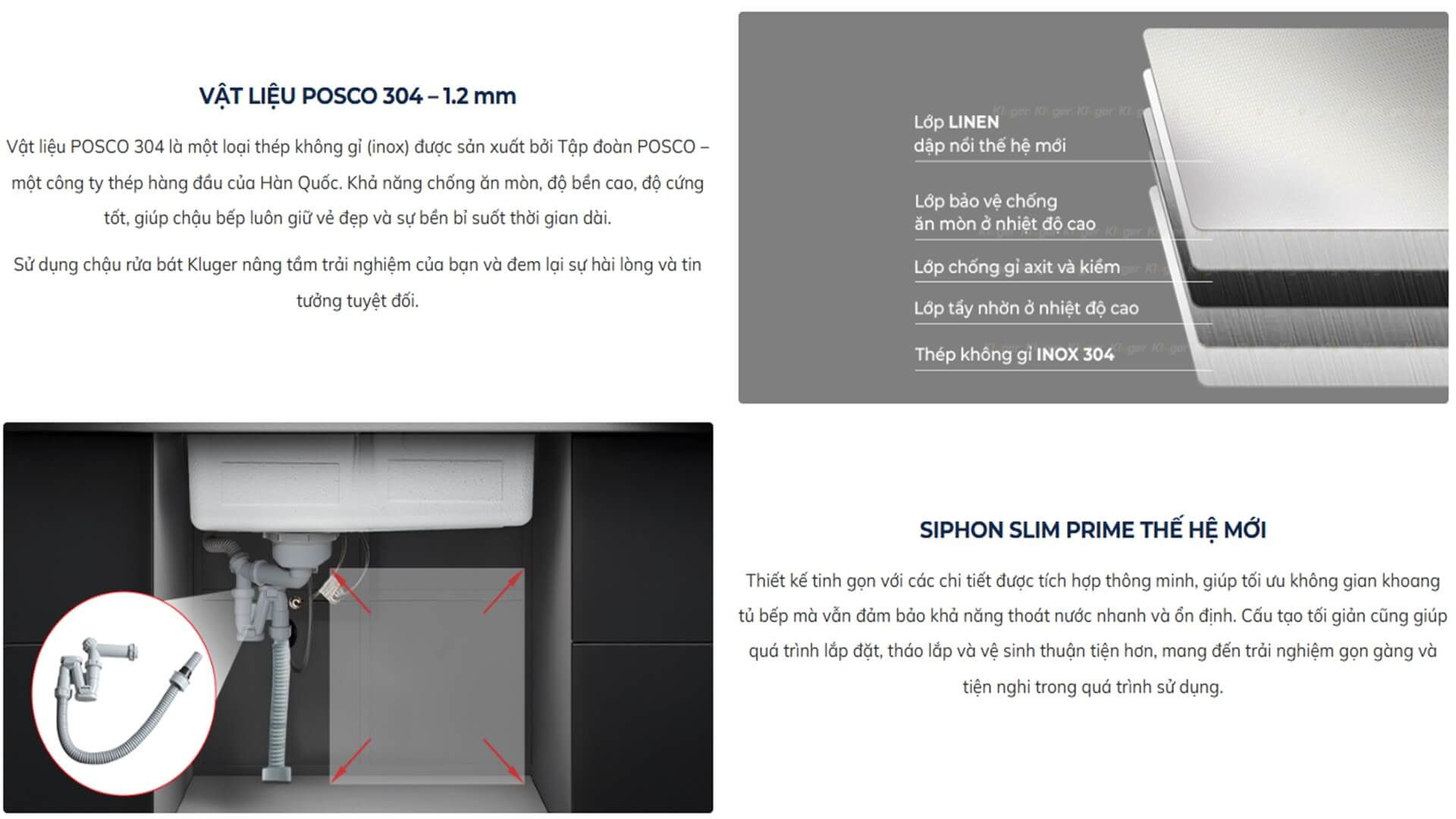 Chậu rửa chén Kluger KH8050FSP PRIME Posco 304 Linen Prime dập nổi