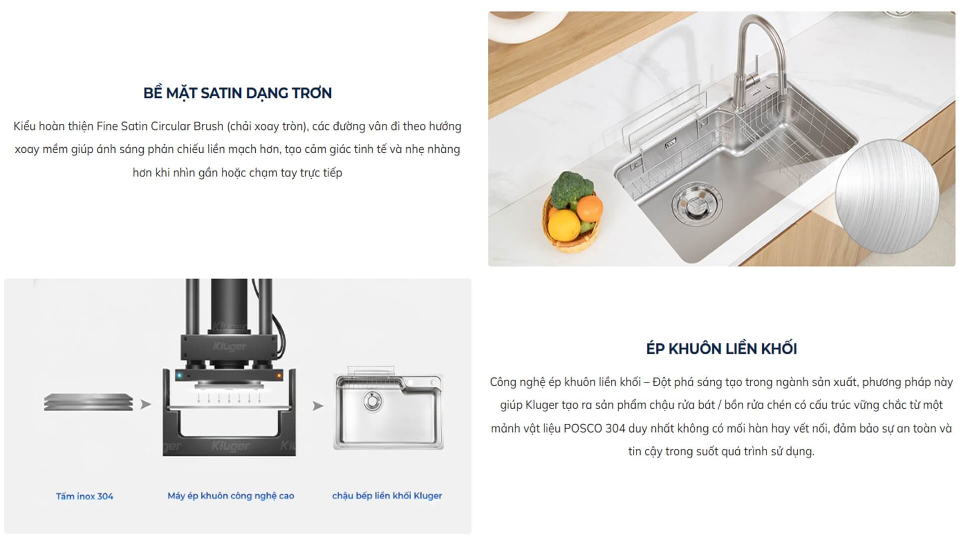 Chậu rửa chén Posco 304 Satin trơn Kluger KH8050ST Plus