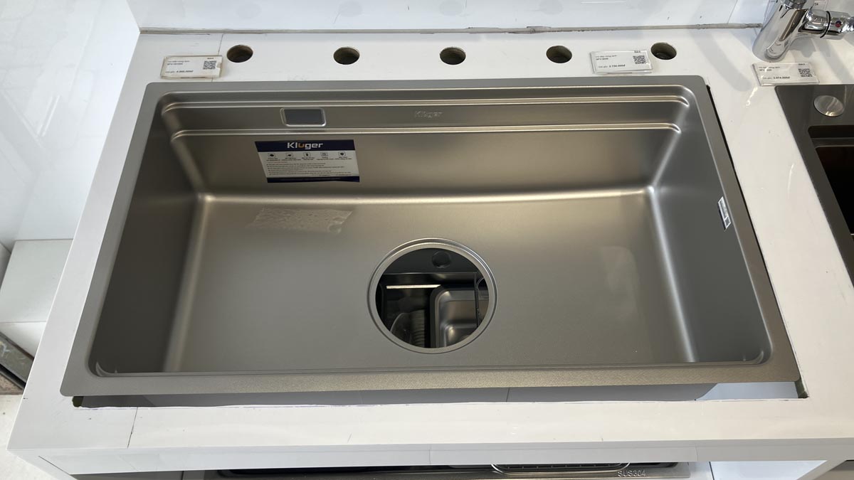 Chậu rửa chén Posco 304 Linen dập nổi Kluger KG7644FS Plus
