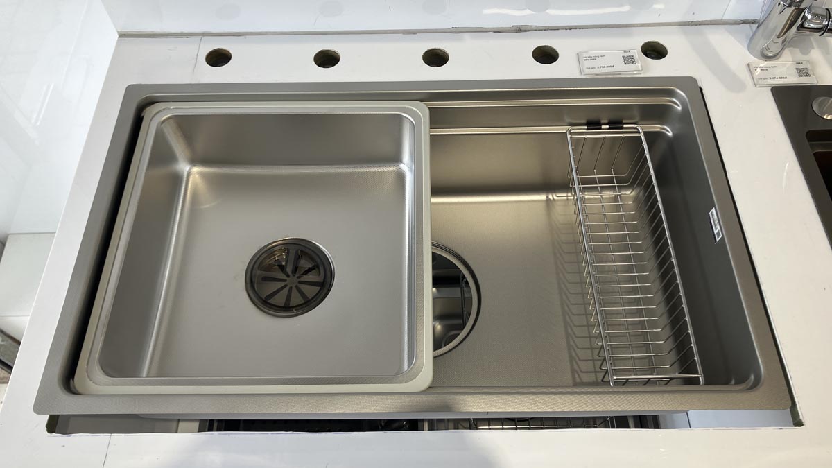 Chậu rửa chén Posco 304 Linen dập nổi Kluger KG7644FS Plus