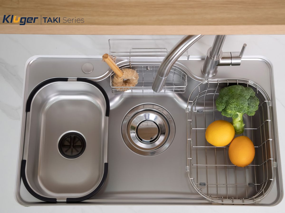 Chậu rửa chén Posco 304 Super Linen dập nổi Kluger KT8050SL Plus