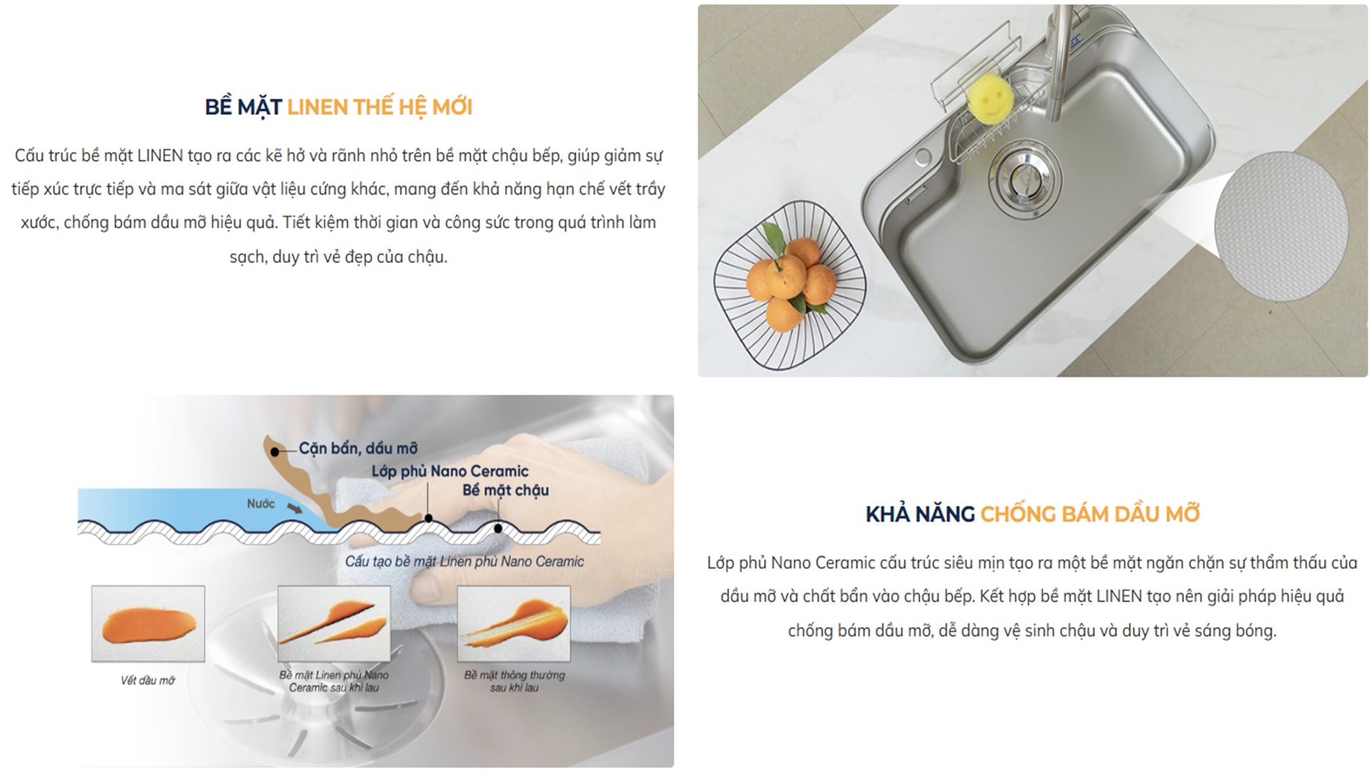 Chậu rửa chén Posco 304 Linen dập nổi Kluger KT7848FS - Plus