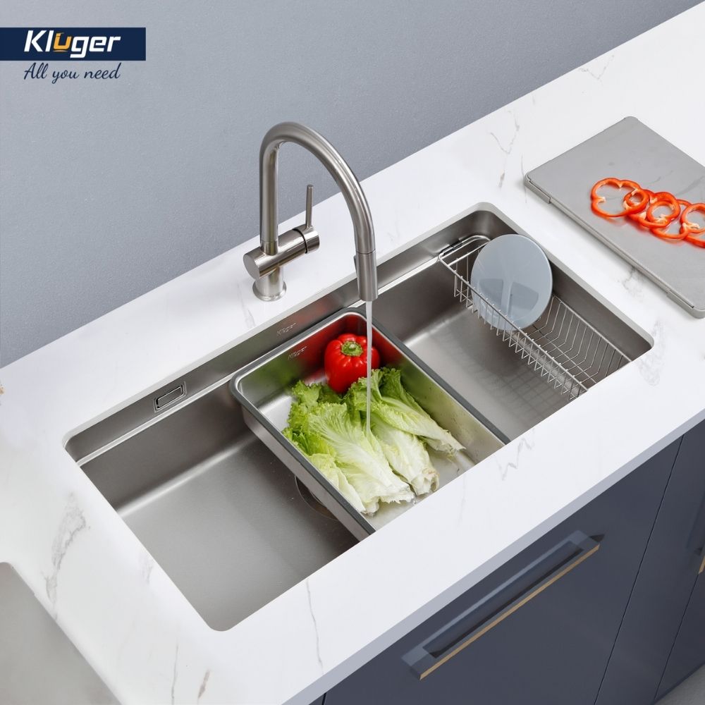 Chậu rửa chén Posco 304 Linen dập nổi KLUGER KU7844FSPlus (MOD Series)