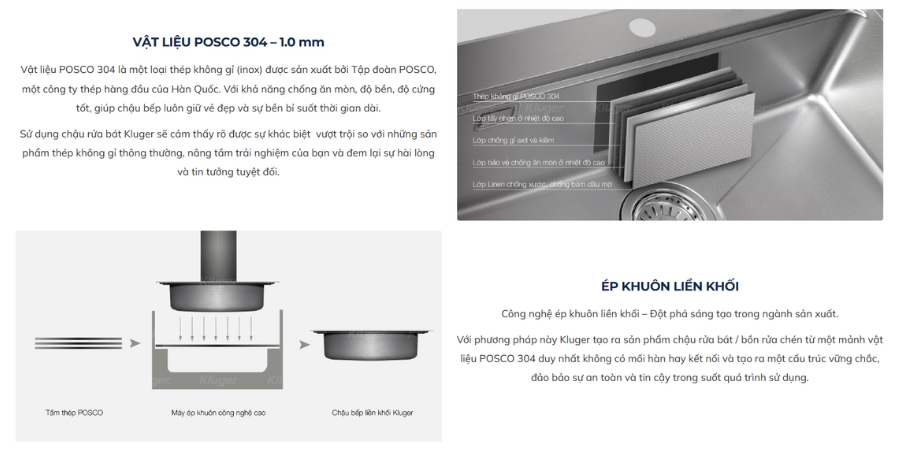 Chậu rửa chén Posco 304 đánh bóng bề mặt KLUGER KU8121S-S68 (K200 Series)