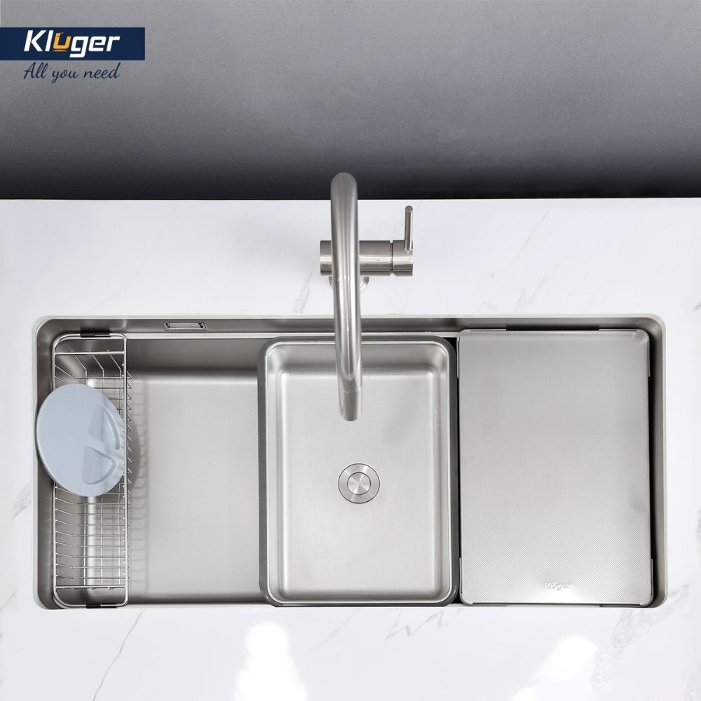 Chậu rửa chén Posco 304 Linen dập nổi KLUGER KU8844FSPlus (MOD Series)