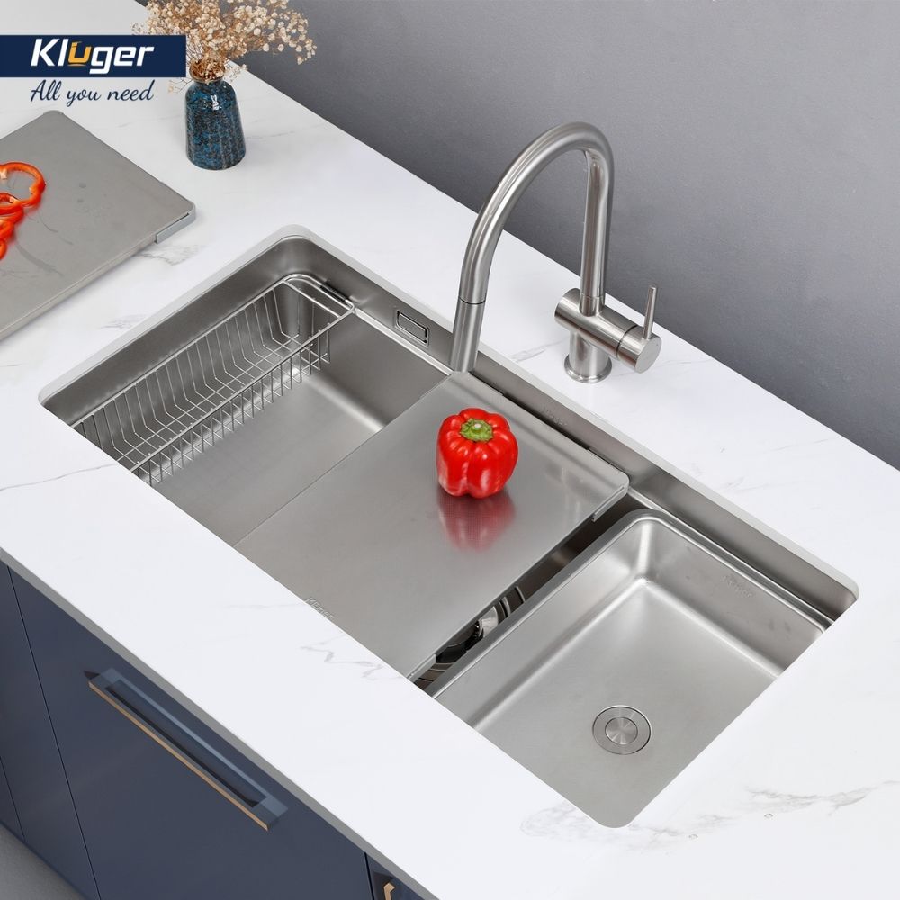 Chậu rửa chén Posco 304 Linen dập nổi KLUGER KU8844FSPlus (MOD Series)