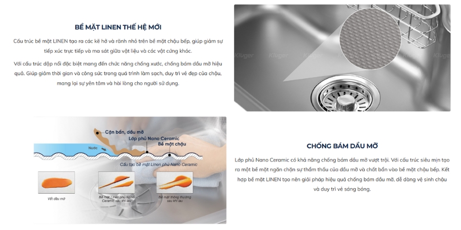 Chậu rửa chén Posco 304 Linen dập nổi KLUGER KW8151FB-S80 (K500 Series)