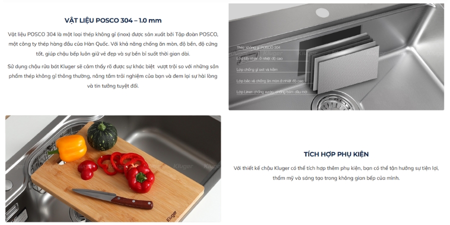 Chậu rửa chén Posco 304 Linen dập nổi KLUGER KW8151FB-S80 (K500 Series)