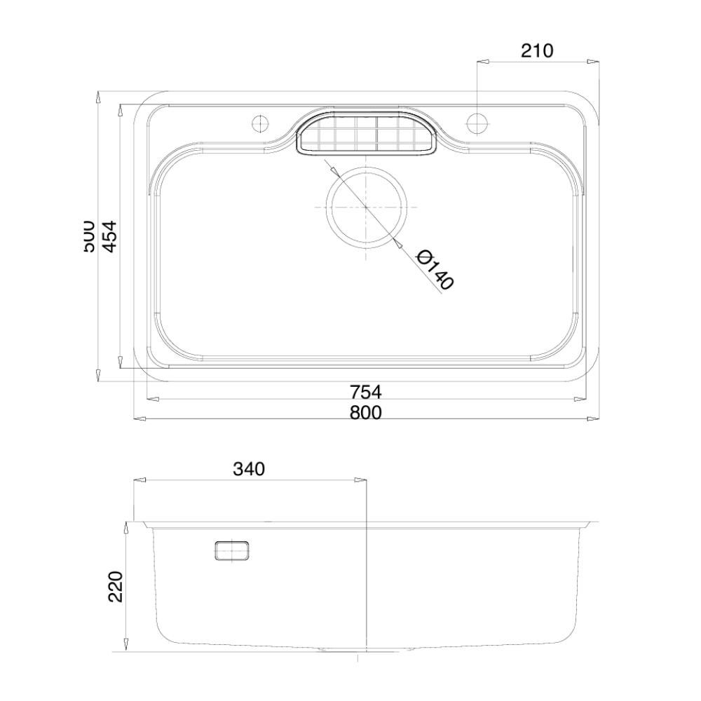 Bản vẽ kỹ thuật của chậu rửa chén Posco 304 Linen dập nổi KLUGER KW8151FB-S80Plus