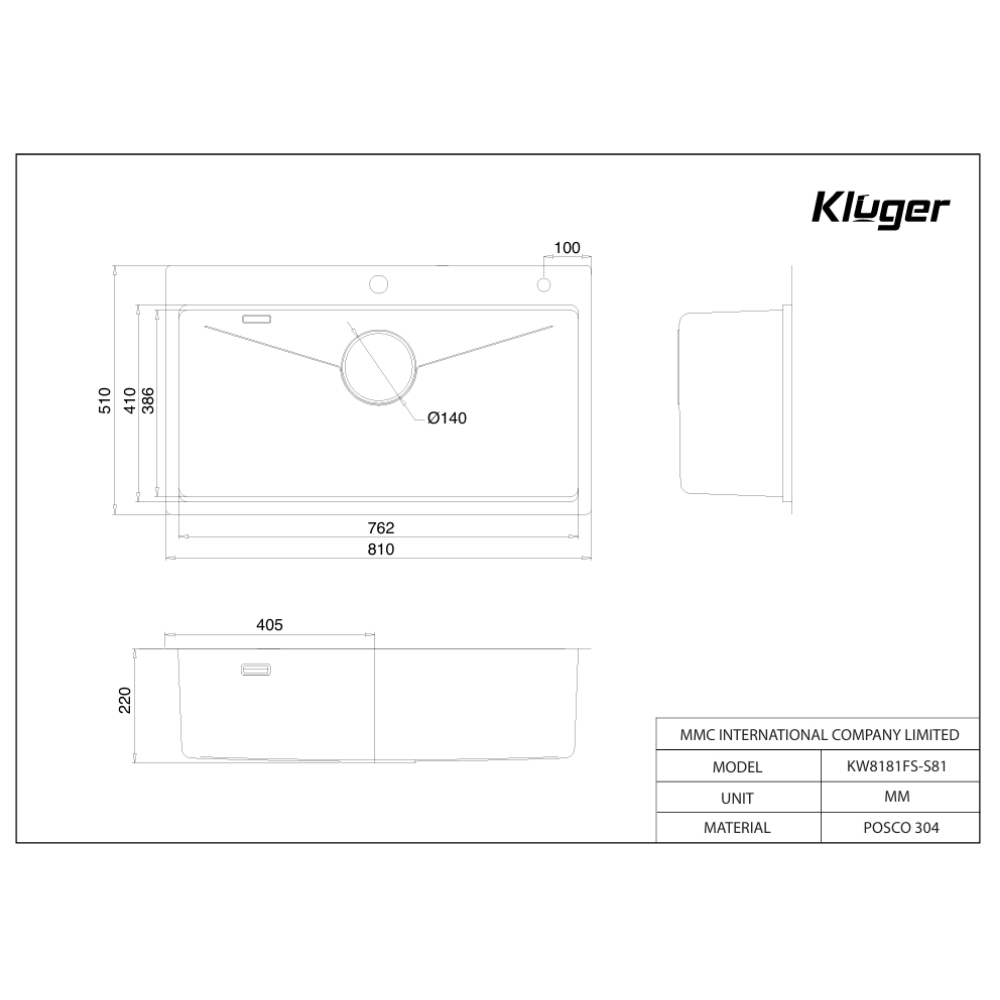 Chậu rửa chén Posco 304 Linen dập nổi Kluger KW8181FS - S81 - Plus