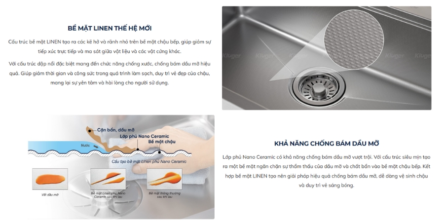 Chậu rửa chén Posco 304 Linen dập nổi Kluger KW8181FS - S81 - Plus