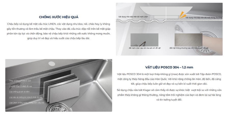 Chậu rửa chén Posco 304 Linen dập nổi Kluger KW8181FS - S81 - Plus