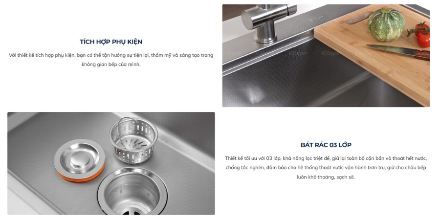 Chậu rửa chén Posco 304 Linen dập nổi Kluger KW8181FS - S81 - Plus