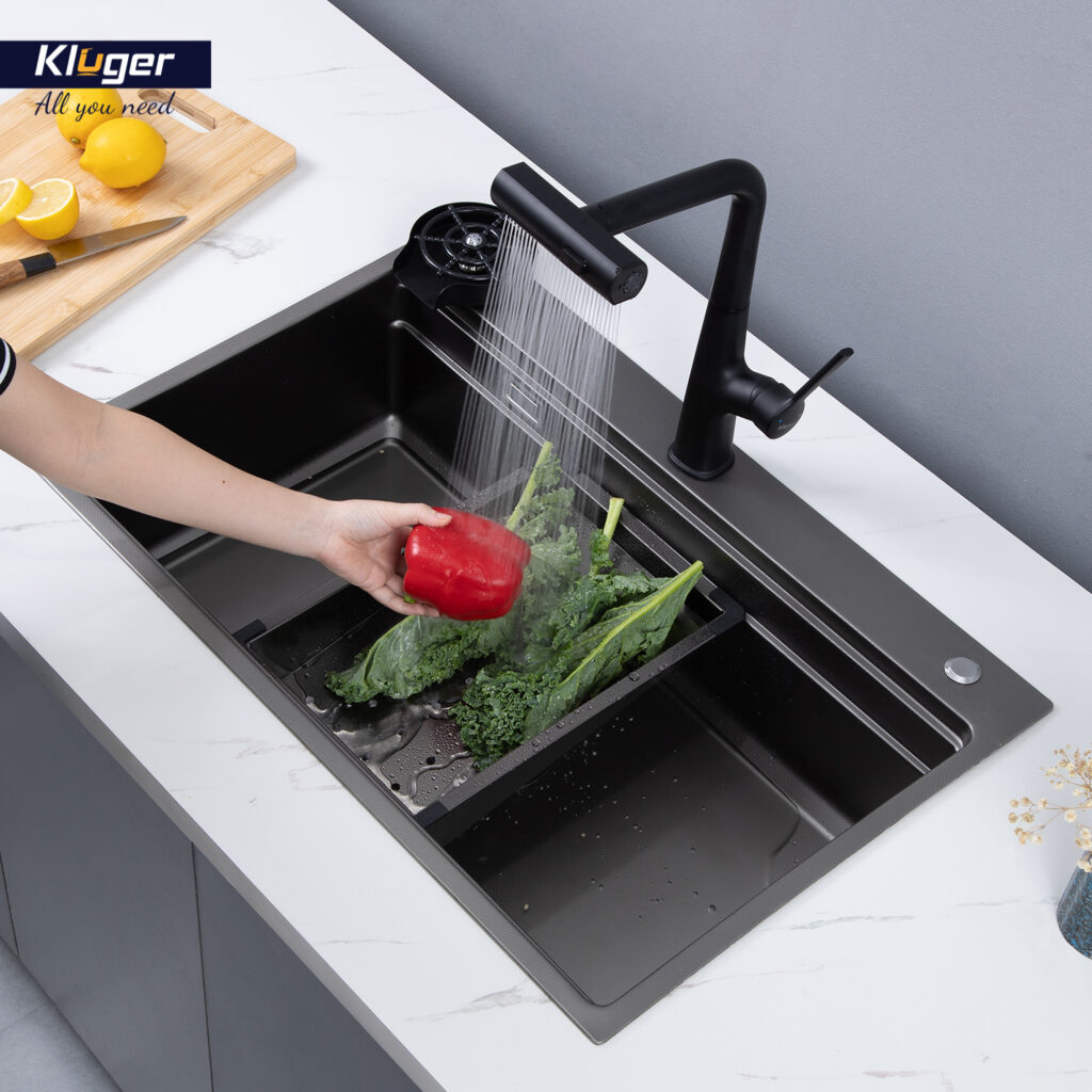Chậu rửa chén Posco 304 Linen dập nổi KLUGER KWF8161FB-S76Plus (K600 Series)
