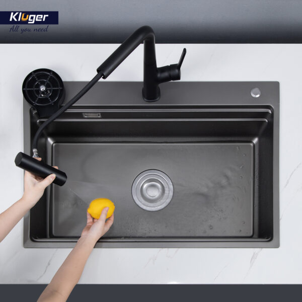 Chậu rửa chén Posco 304 Linen dập nổi KLUGER KWF8161FB-S76Plus (K600 Series)