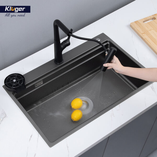 Chậu rửa chén Posco 304 Linen dập nổi KLUGER KWF8161FB-S76Plus (K600 Series)