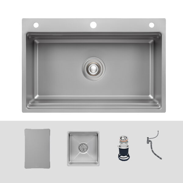Chậu rửa chén Posco 304 Linen dập nổi KLUGER KWF8161FS-S76Plus (K600 Series)