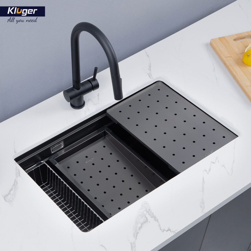 Chậu rửa chén Posco 304 Linen dập nổi KLUGER KWU8161FB-S70