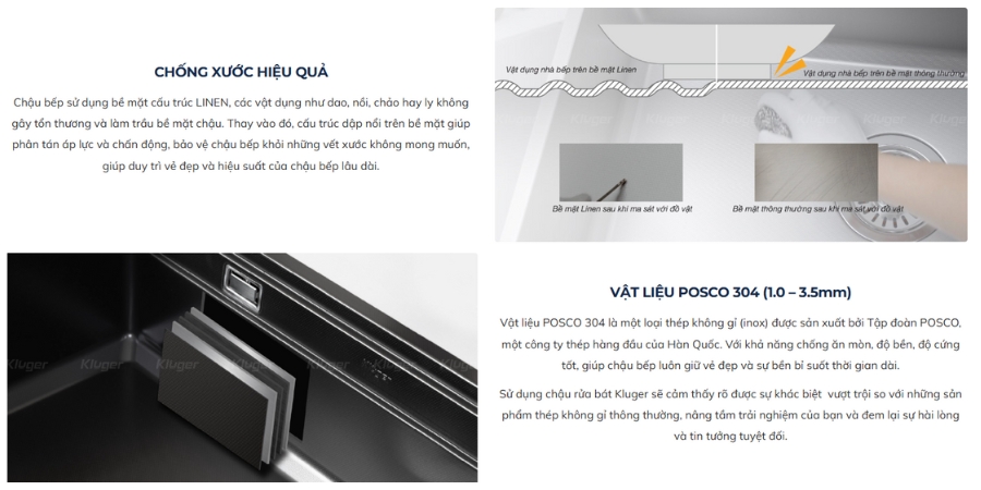 Chậu rửa chén Posco 304 Linen dập nổi KLUGER KWU8161FB-S70 (K600 Series)