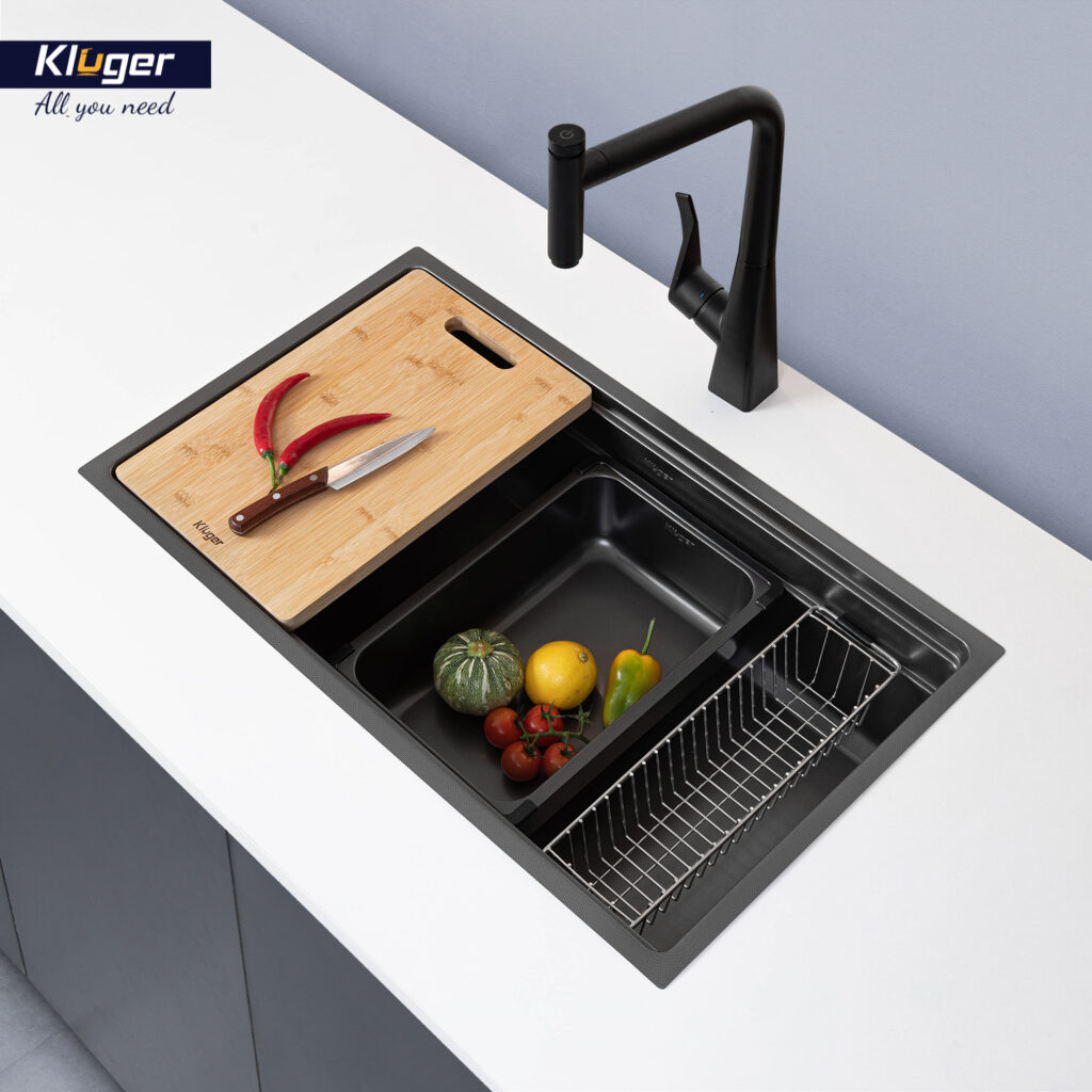 Chậu rửa chén Posco 304 Linen dập nổi KLUGER KWU8161FB-S76Plus (K600 Series)