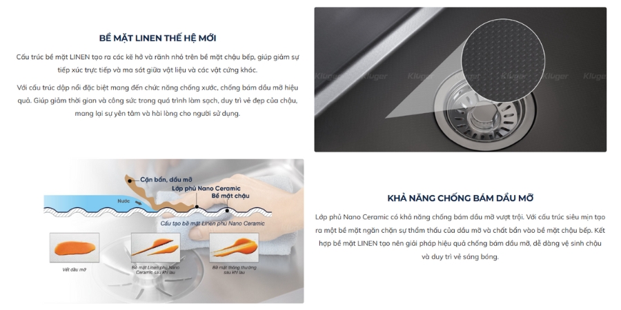 Chậu rửa chén Posco 304 Linen dập nổi KLUGER KWU8161FB-S76Plus (K600 Series)