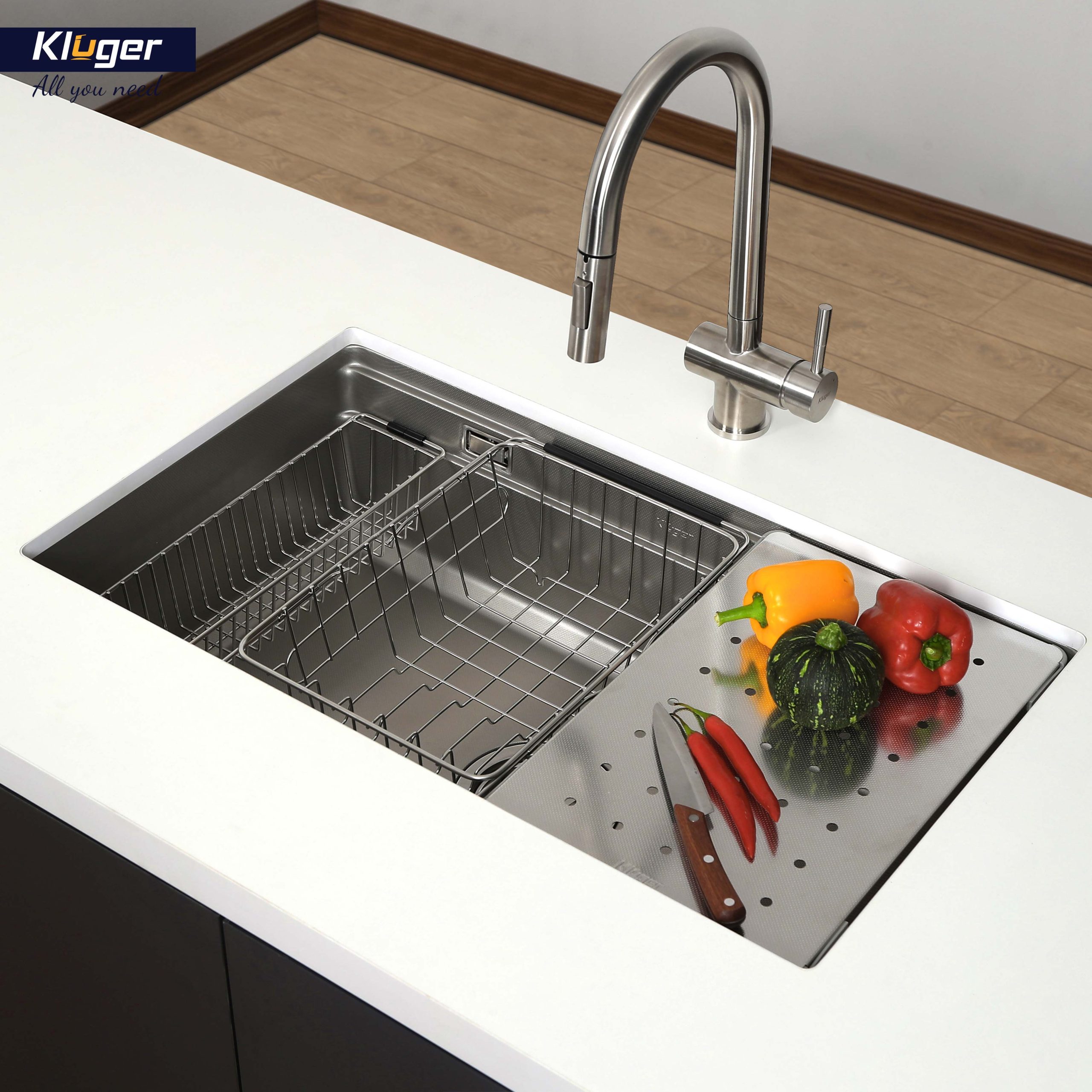 Chậu rửa chén Posco 304 Linen dập nổi KLUGER KWU8161FS-S76