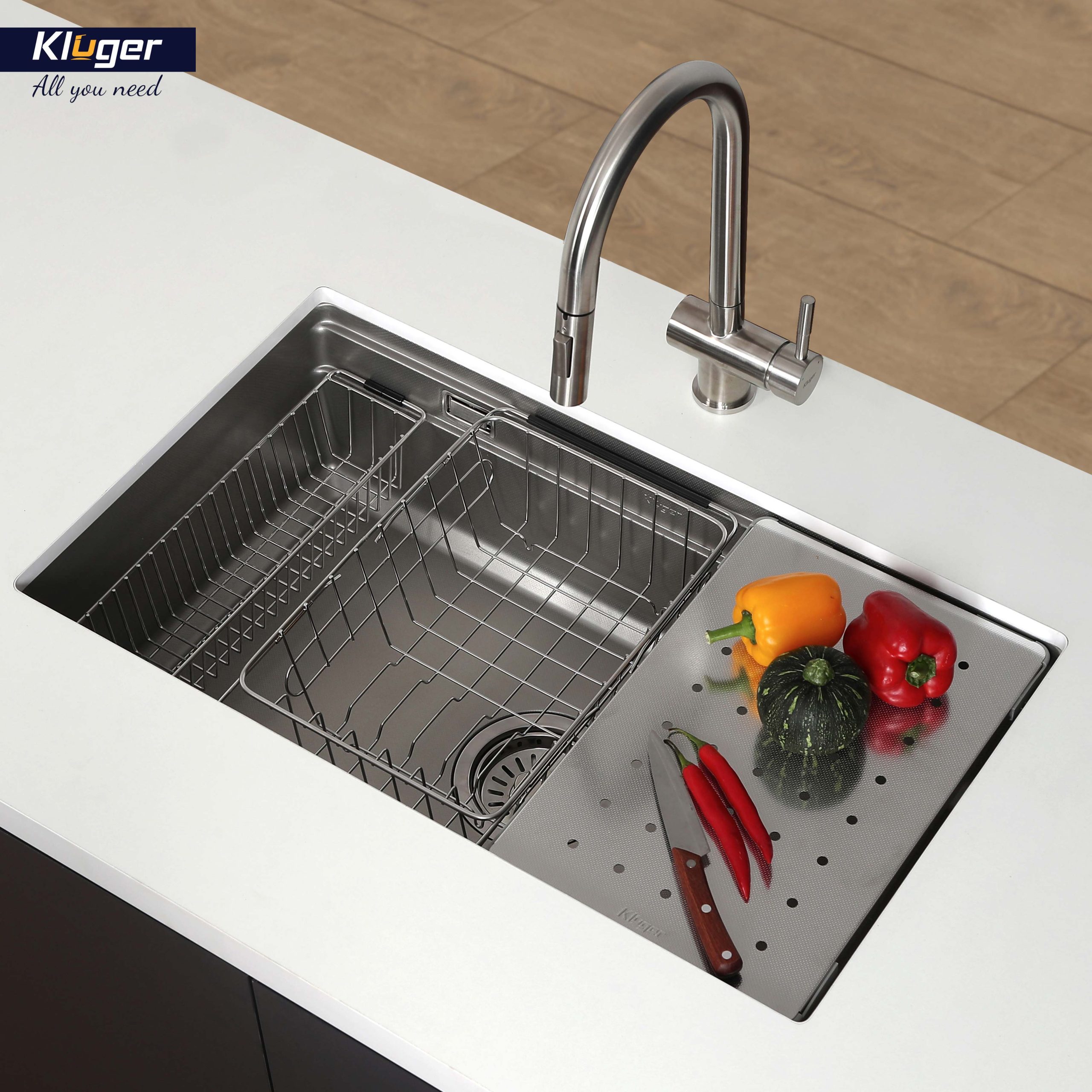 Chậu rửa chén Posco 304 Linen dập nổi KLUGER KWU8161FS-S76