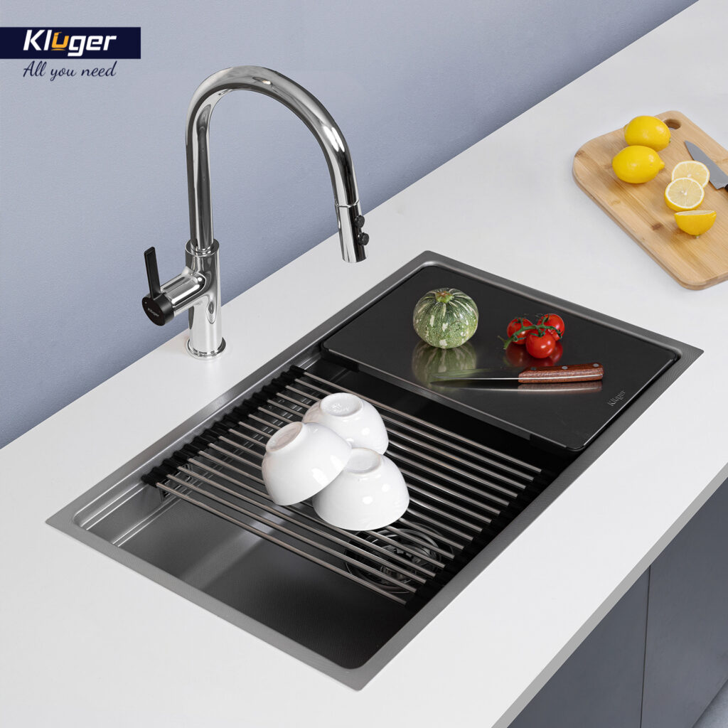 Chậu rửa chén Posco 304 Linen dập nổi KLUGER KWU8161FS-S76Plus (K600 Series)