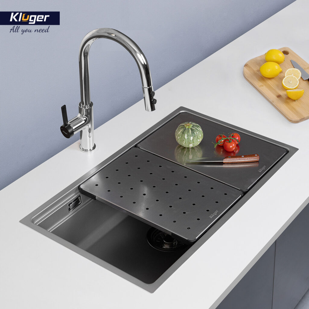 Chậu rửa chén Posco 304 Linen dập nổi KLUGER KWU8161FS-S76Plus (K600 Series)