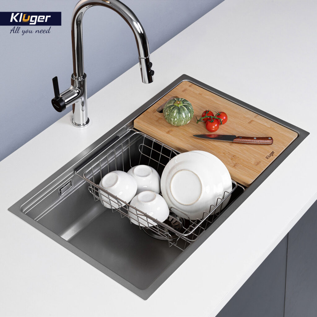 Chậu rửa chén Posco 304 Linen dập nổi KLUGER KWU8161FS-S76Plus (K600 Series)