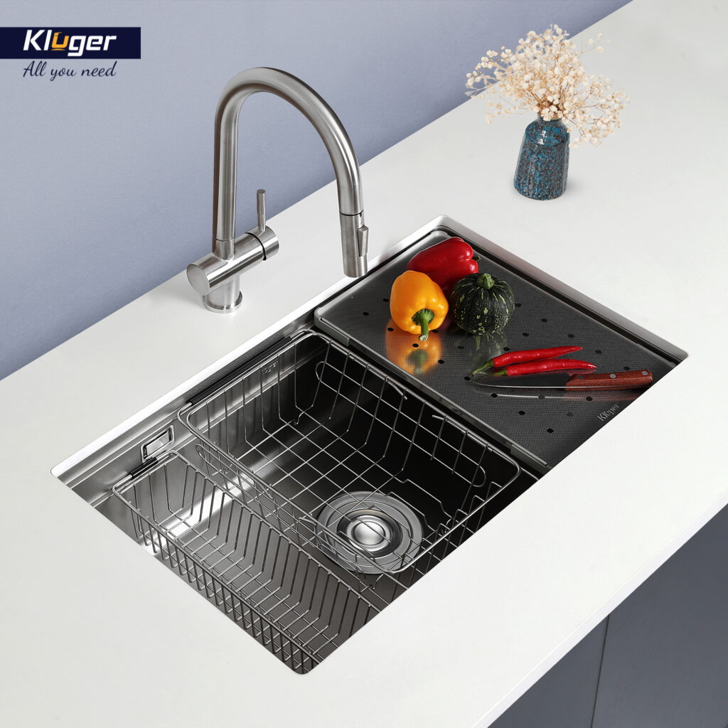Chậu rửa chén Posco 304 Linen dập nổi KLUGER KWU8161FS-S76Plus (K600 Series)