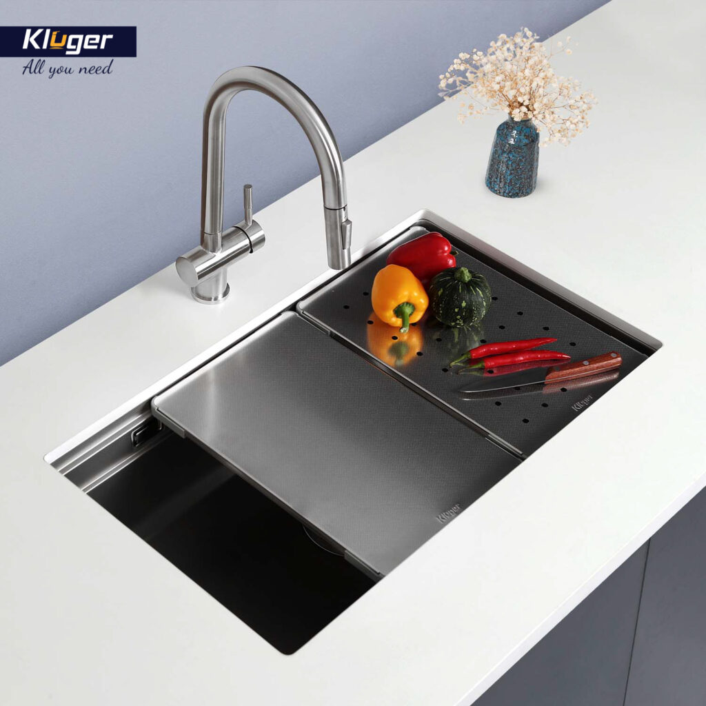 Chậu rửa chén Posco 304 Linen dập nổi KLUGER KWU8161FS-S76Plus (K600 Series)