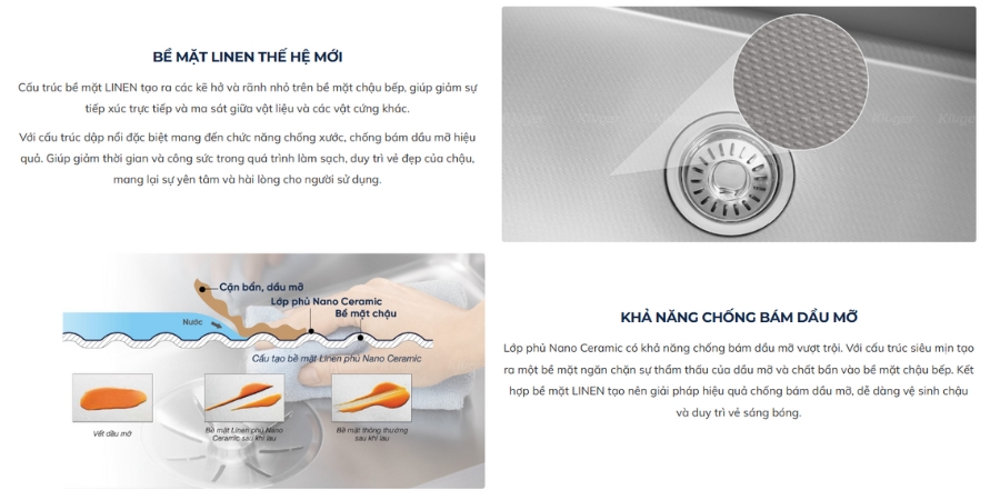 Chậu rửa chén Posco 304 Linen dập nổi KLUGER KWU8161FS-S76Plus (K600 Series)