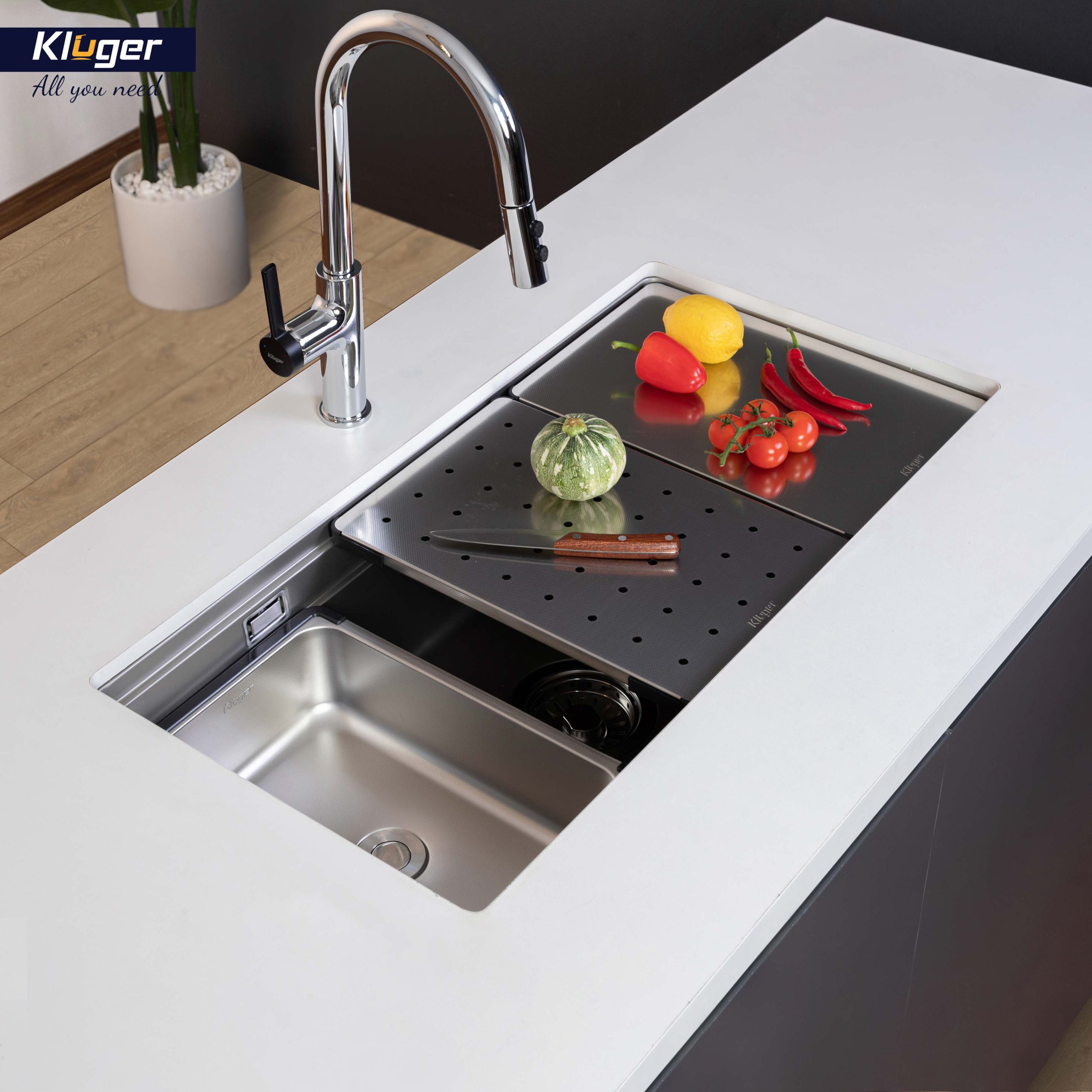 Chậu rửa chén Posco 304 Linen dập nổi KLUGER KWU8161FS-S86 (K600 Series)