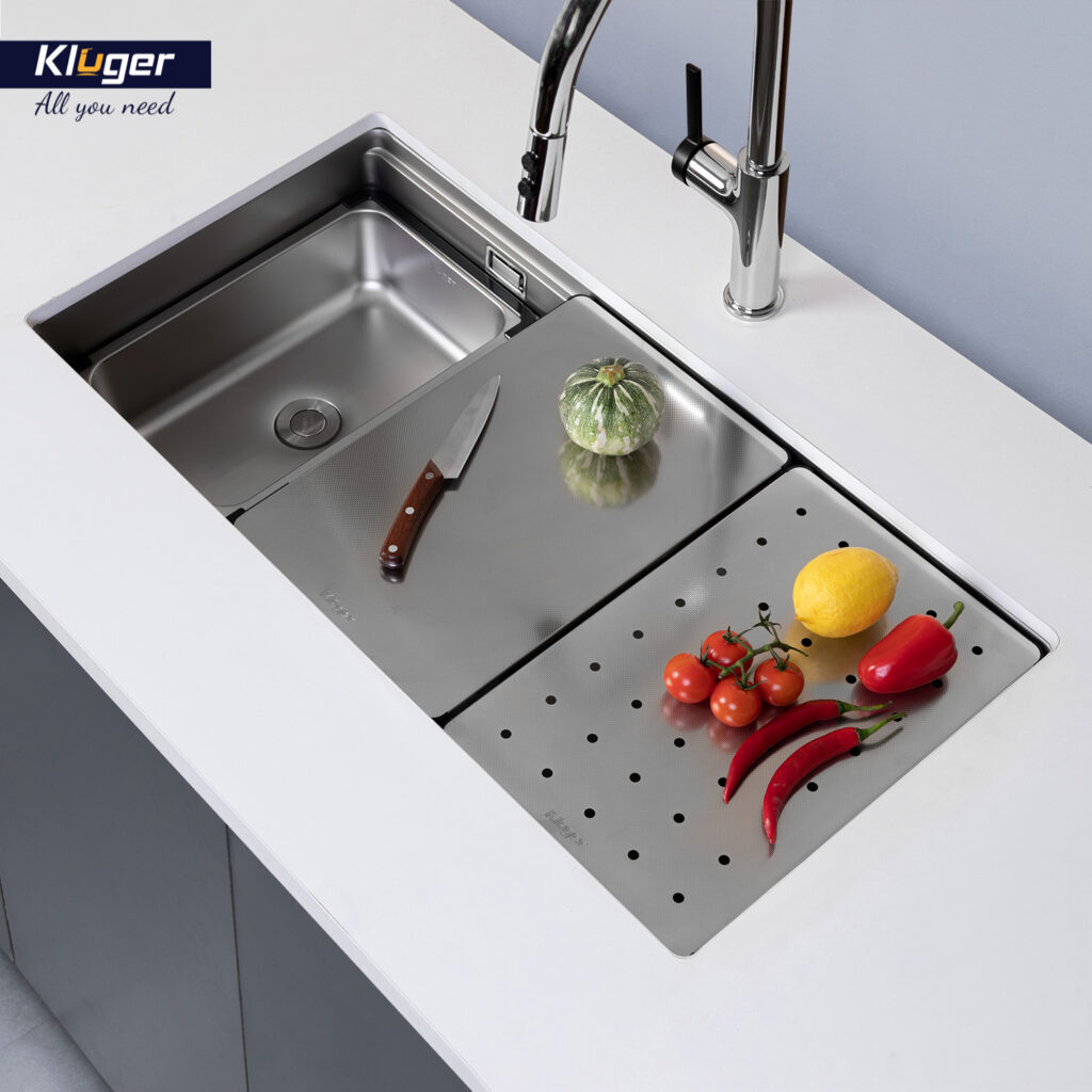Chậu rửa chén Posco 304 Linen dập nổi KLUGER KWU8161FS-S86Plus (K600 Series)