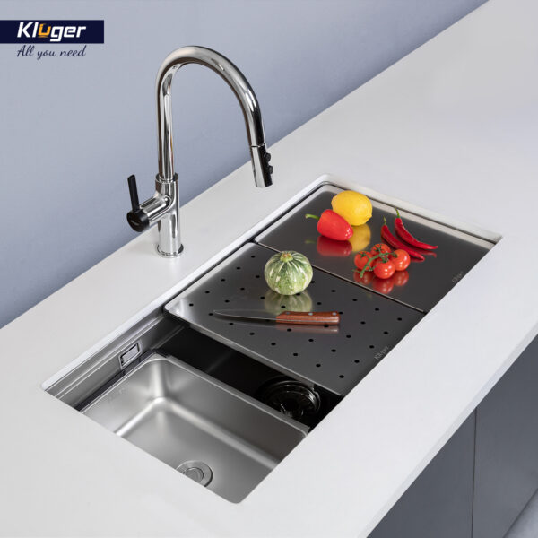Chậu rửa chén Posco 304 Linen dập nổi KLUGER KWU8161FS-S86Plus (K600 Series)
