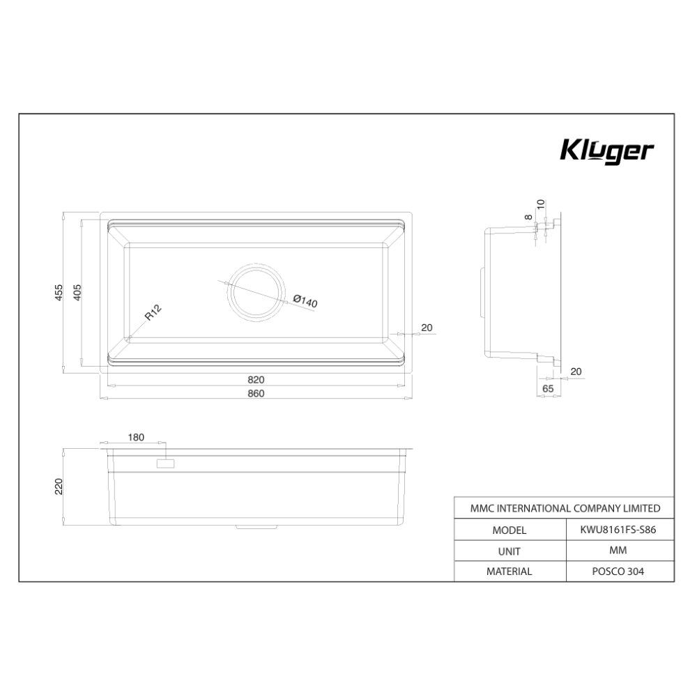 Chậu rửa chén Posco 304 Linen dập nổi KLUGER KWU8161FS-S86Plus (K600 Series)
