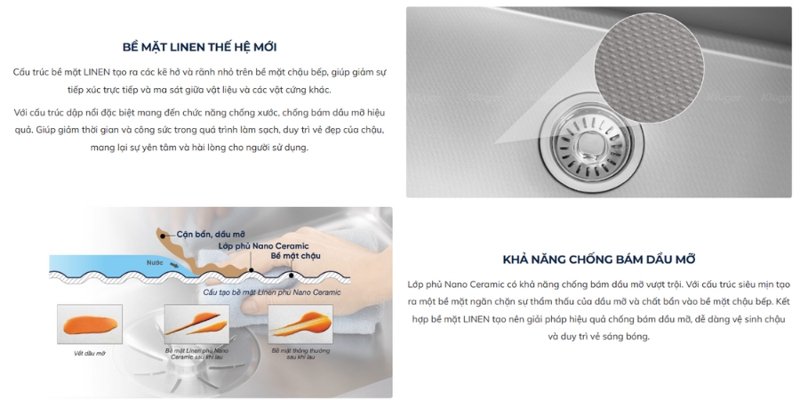 Chậu rửa chén Posco 304 Linen dập nổi KLUGER KWU8161FS-S86Plus (K600 Series)