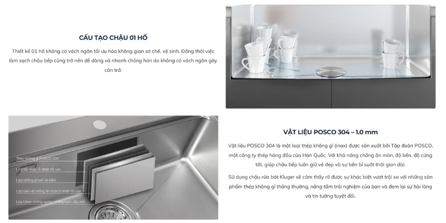 Chậu rửa chén Posco 304 Linen dập nổi KLUGER KWU8161FS-S86Plus (K600 Series)
