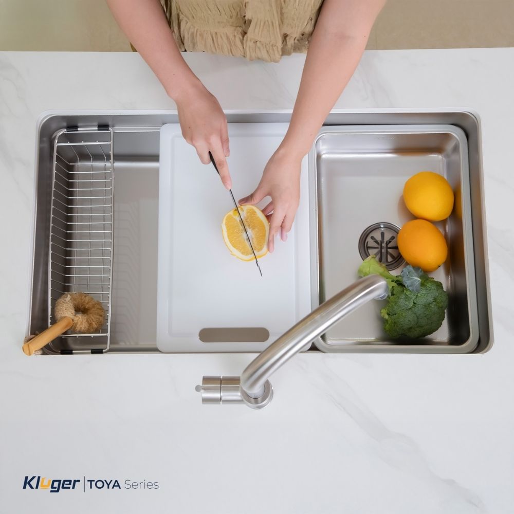 Chậu rửa chén Posco 304 Linen dập nổi Kluger KY8045FS Plus