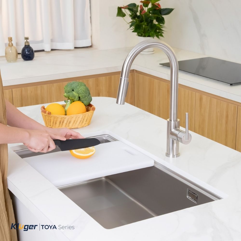Chậu rửa chén Posco 304 Linen dập nổi Kluger KY8045FS Plus