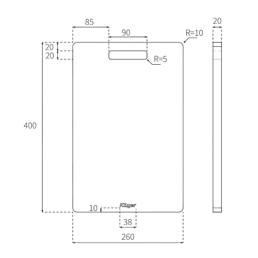 Bản vẽ kỹ thuật thớt gỗ tre Kluger KCB-101W