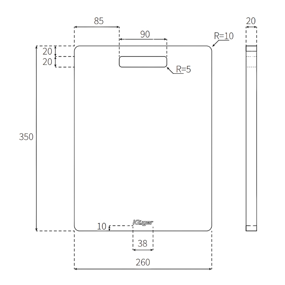 Bản vẽ kỹ thuật thớt gỗ tre Kluger KCB-104W