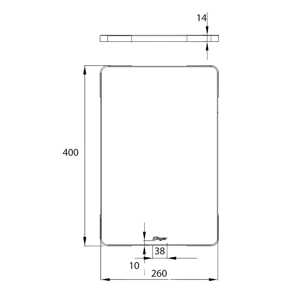 Bản vẽ kỹ thuật thớt nguyên tấm Inox 304 Linen chống xước Kluger KCB-121FS